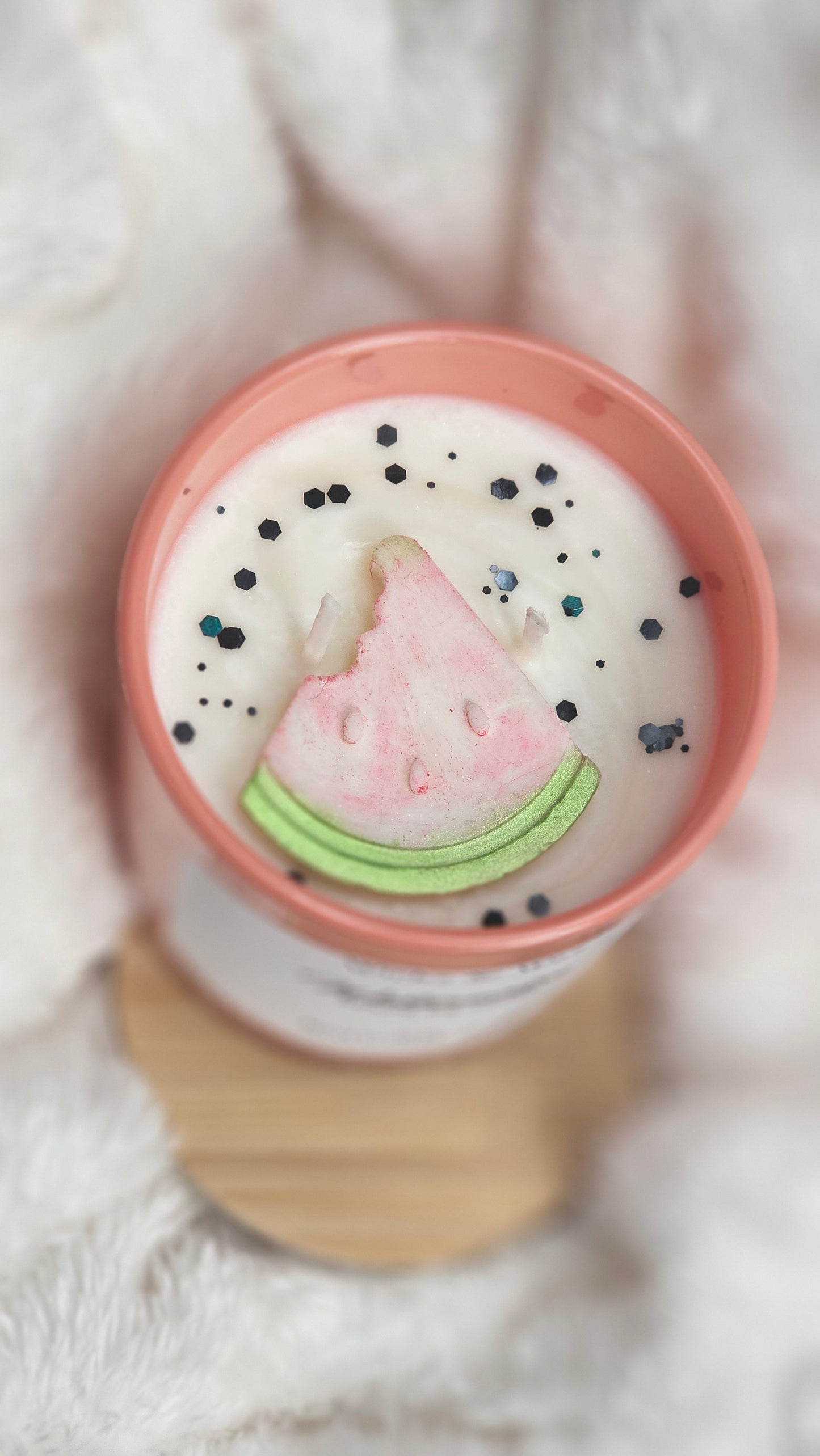 Watermelon scented 10 oz candle w/ wax melt top