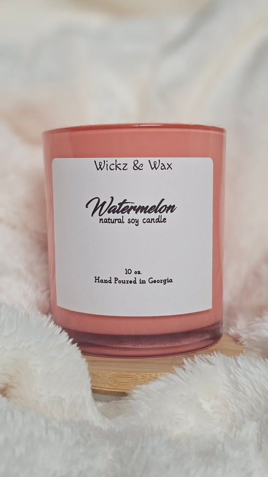 Watermelon scented 10 oz candle w/ wax melt top