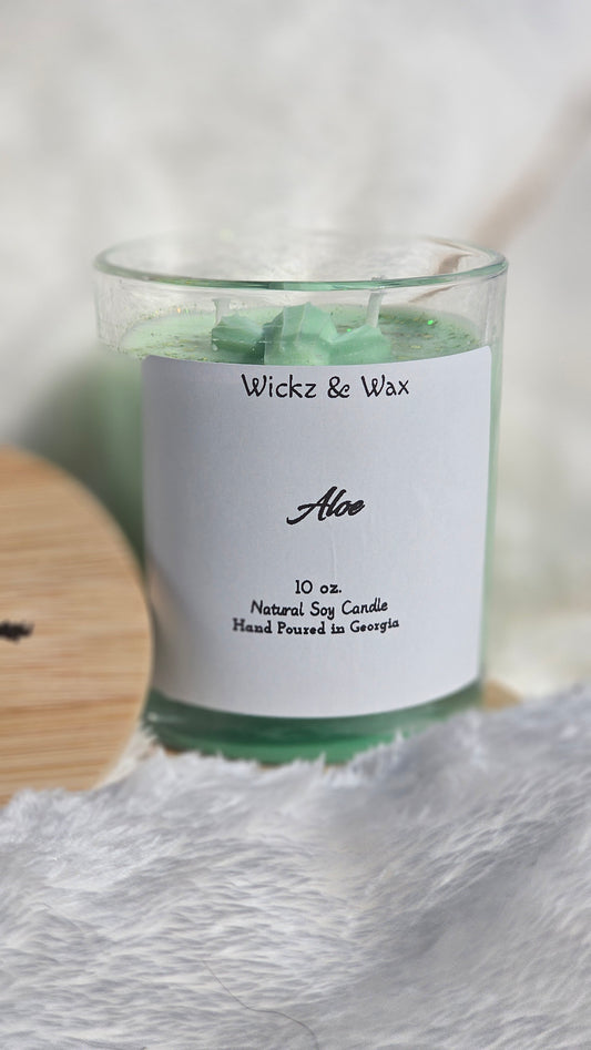 Aloe scented candle 10oz. w/wax melt top